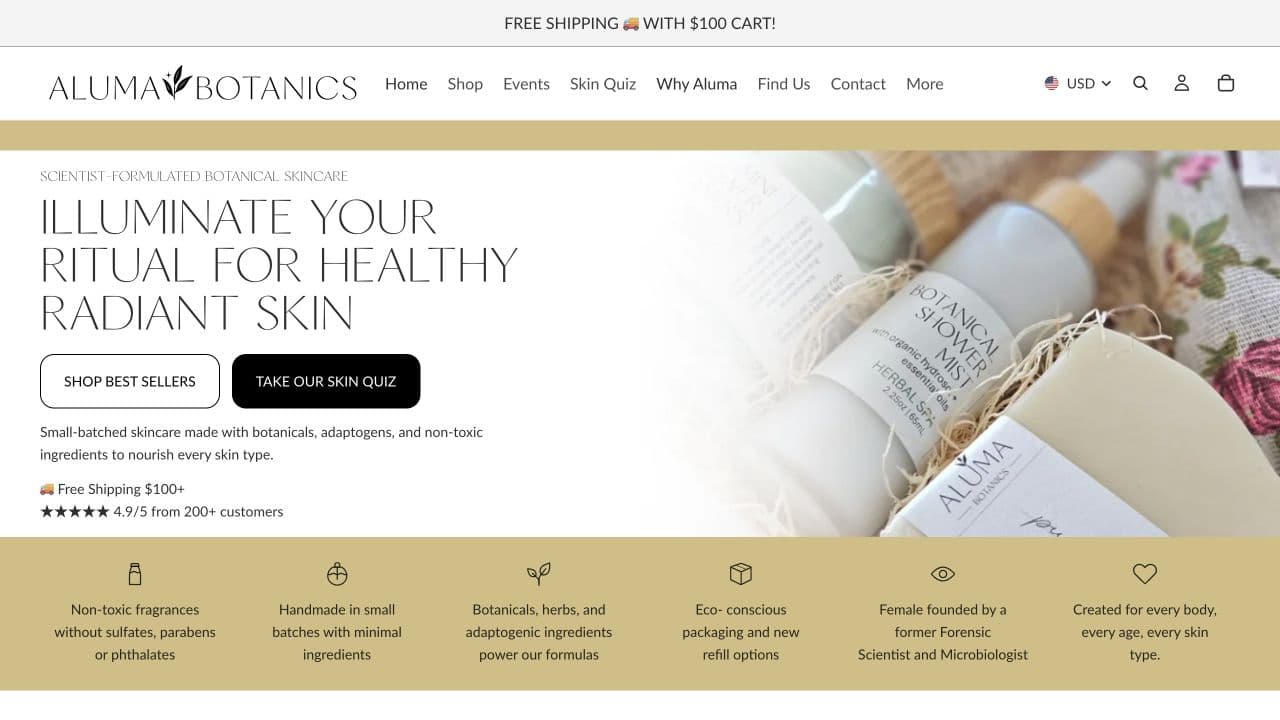 Aluma Botanics Shopify storefront